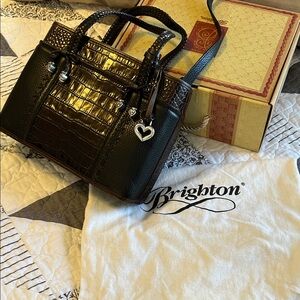 Brighton Black and Brown Croc-Embossed Satchel
